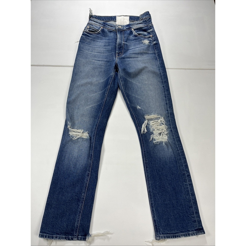 Mother Superior High Waist The Dazzler Shift Distress Chew Jeans Medium Wash 25